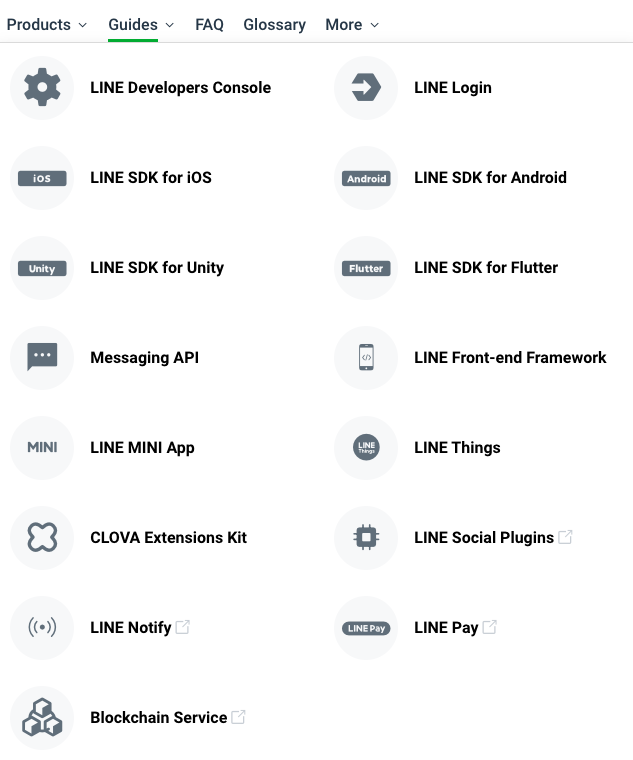 Guides drop-down menu