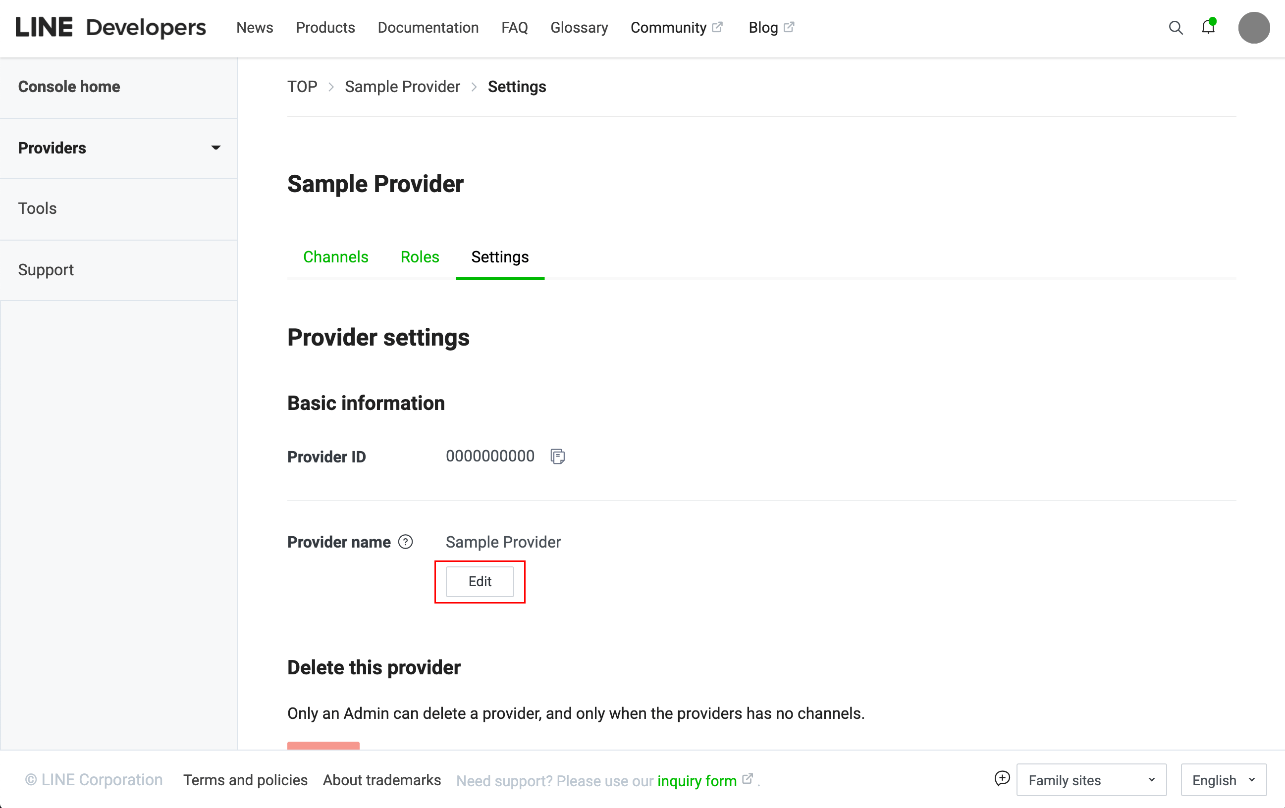 Provider name edit