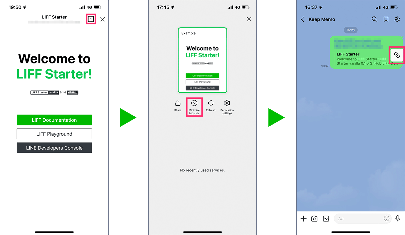 LIFF browser minimization (tapping an action button option)