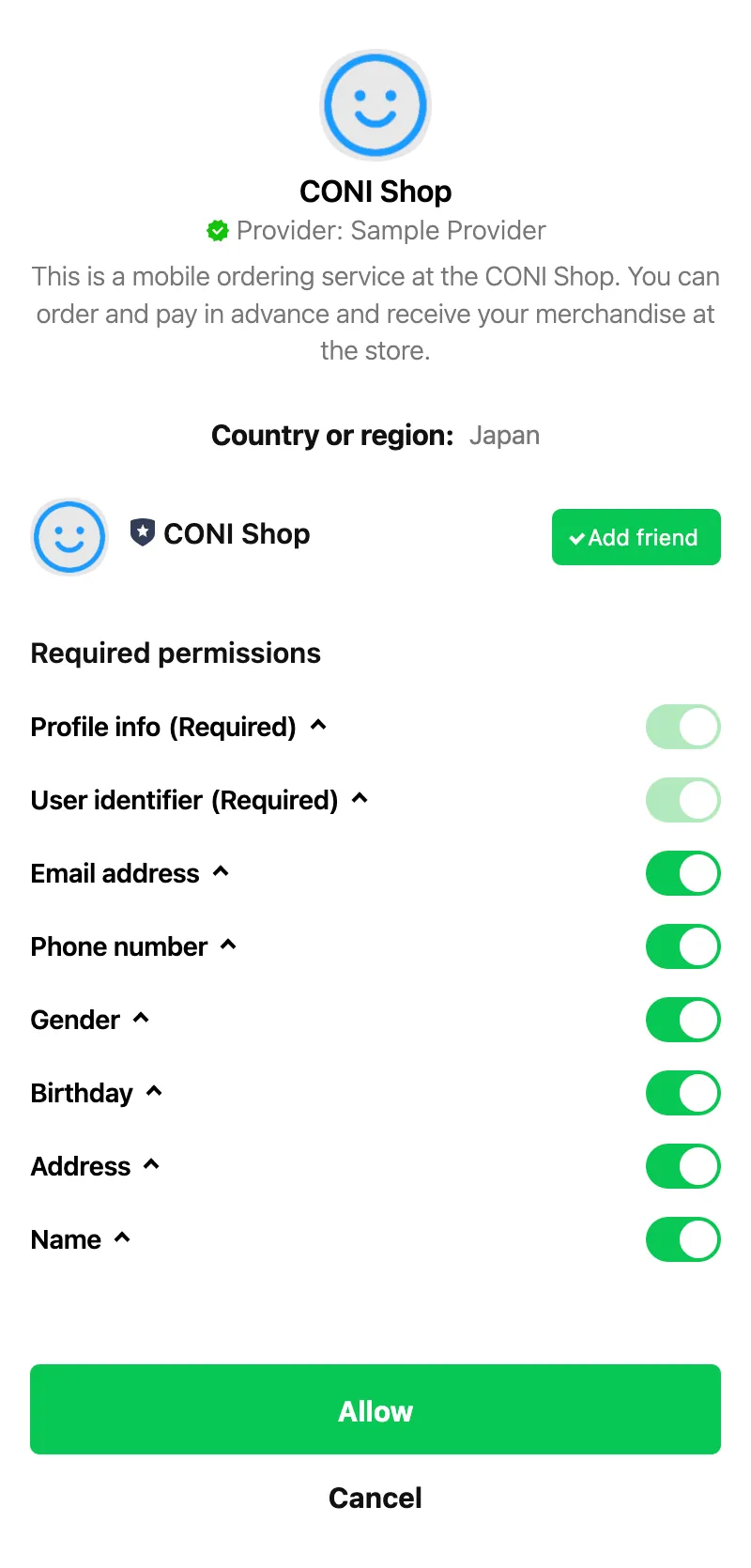 Consent screen