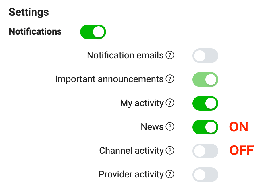 Settings section of the profile of the LINE Developers console