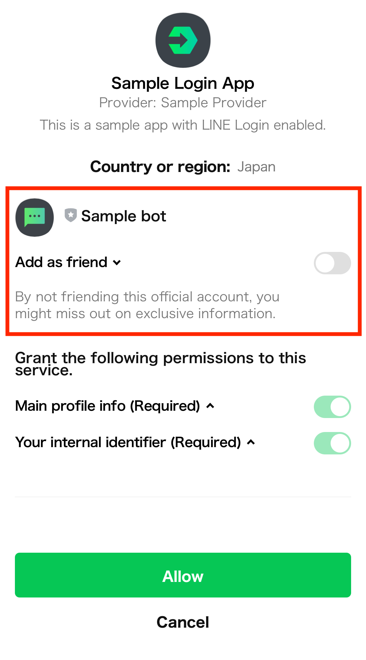 Consent screen