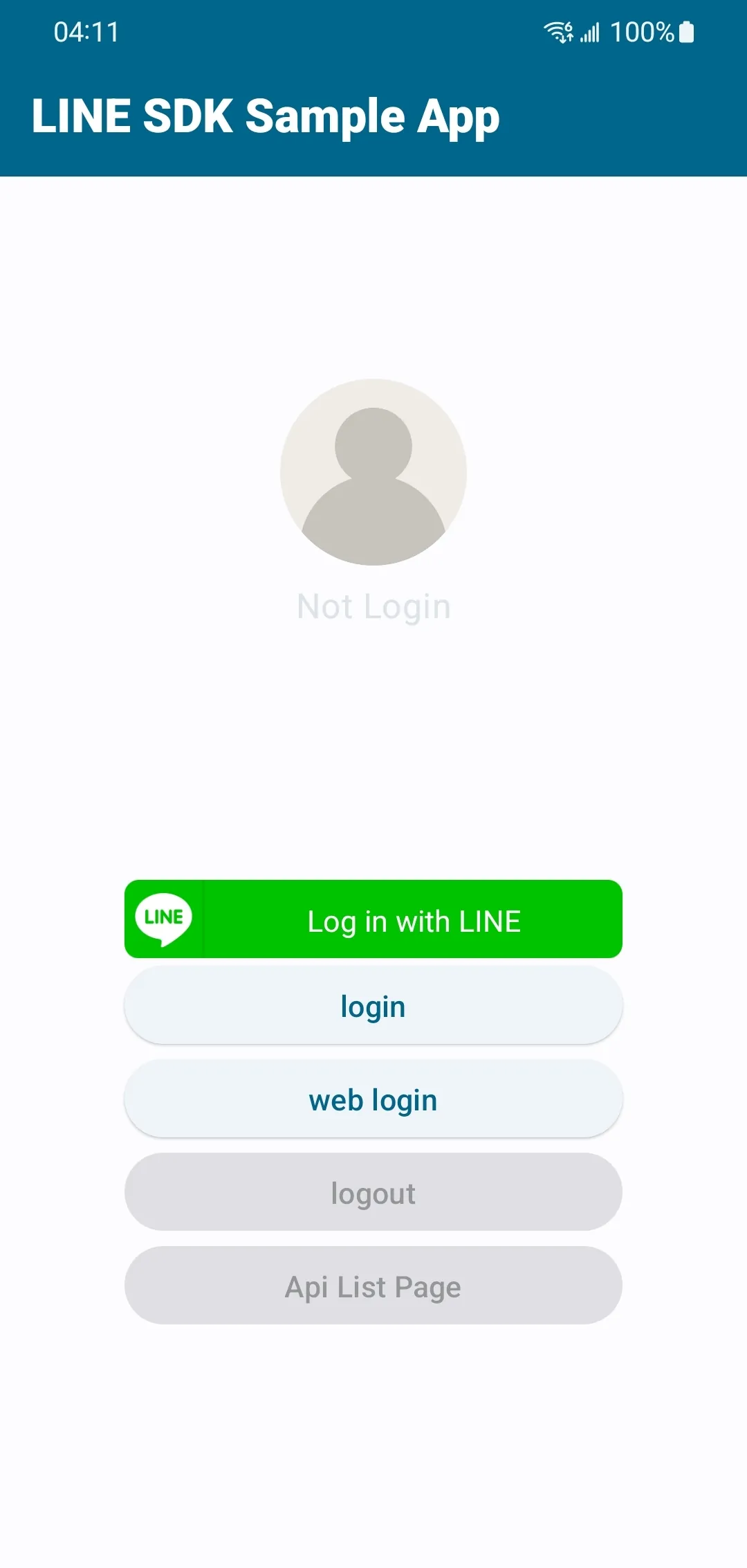 LINE SDK Sample App Main screen
