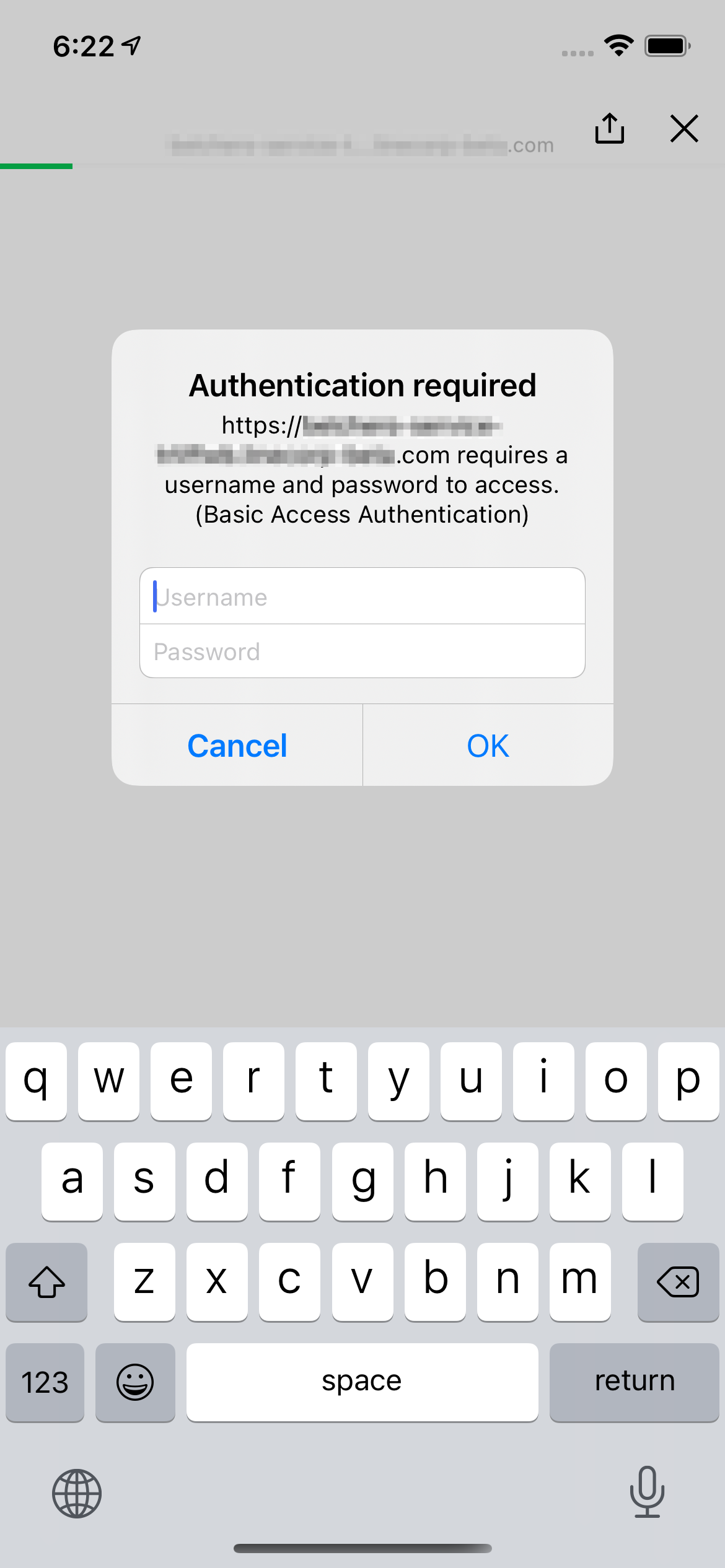 Basic authentication screen