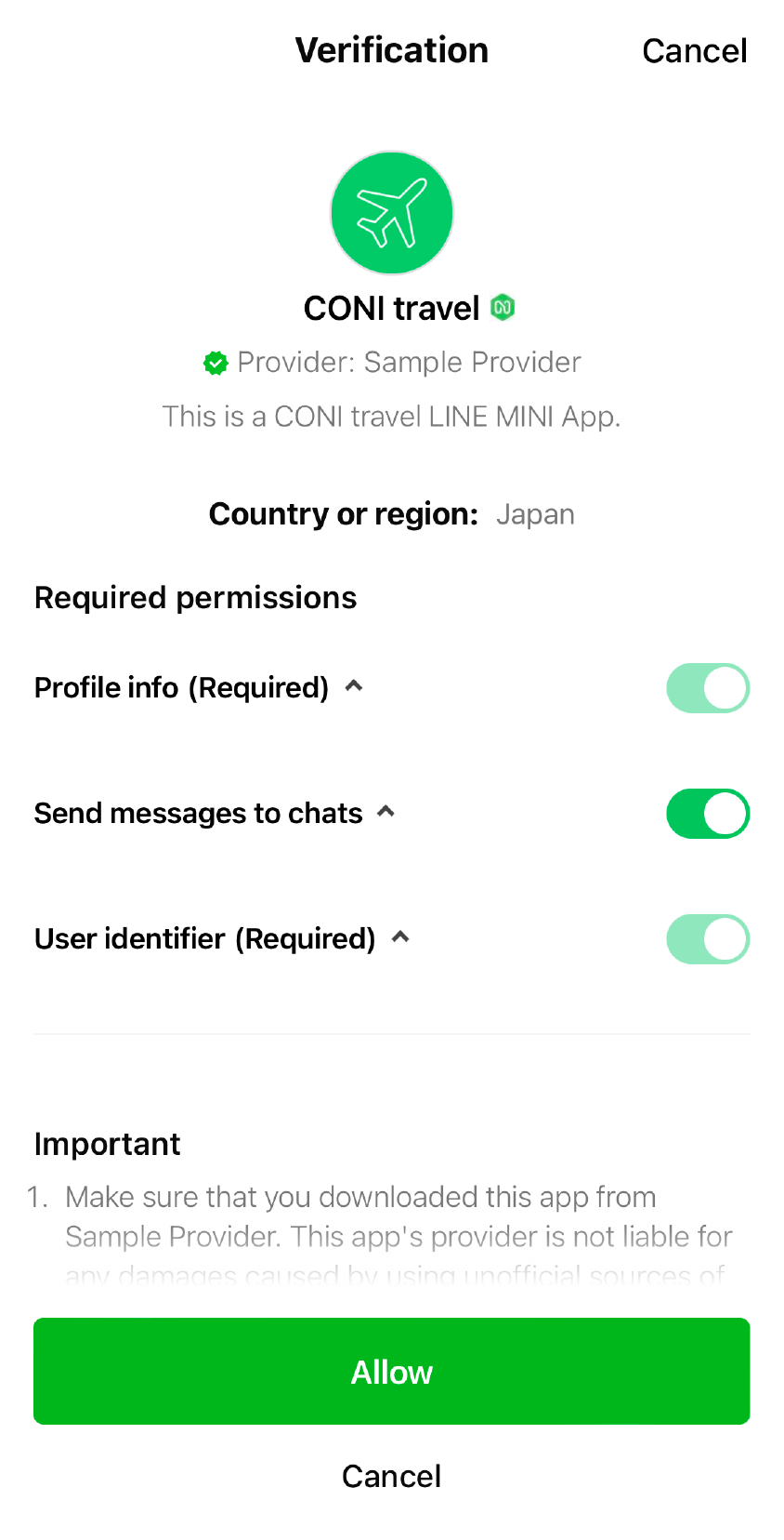 Channel consent screen