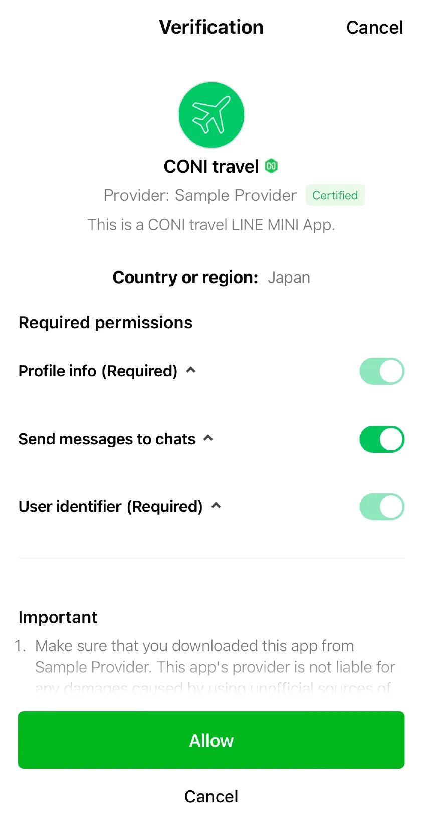 Channel consent screen