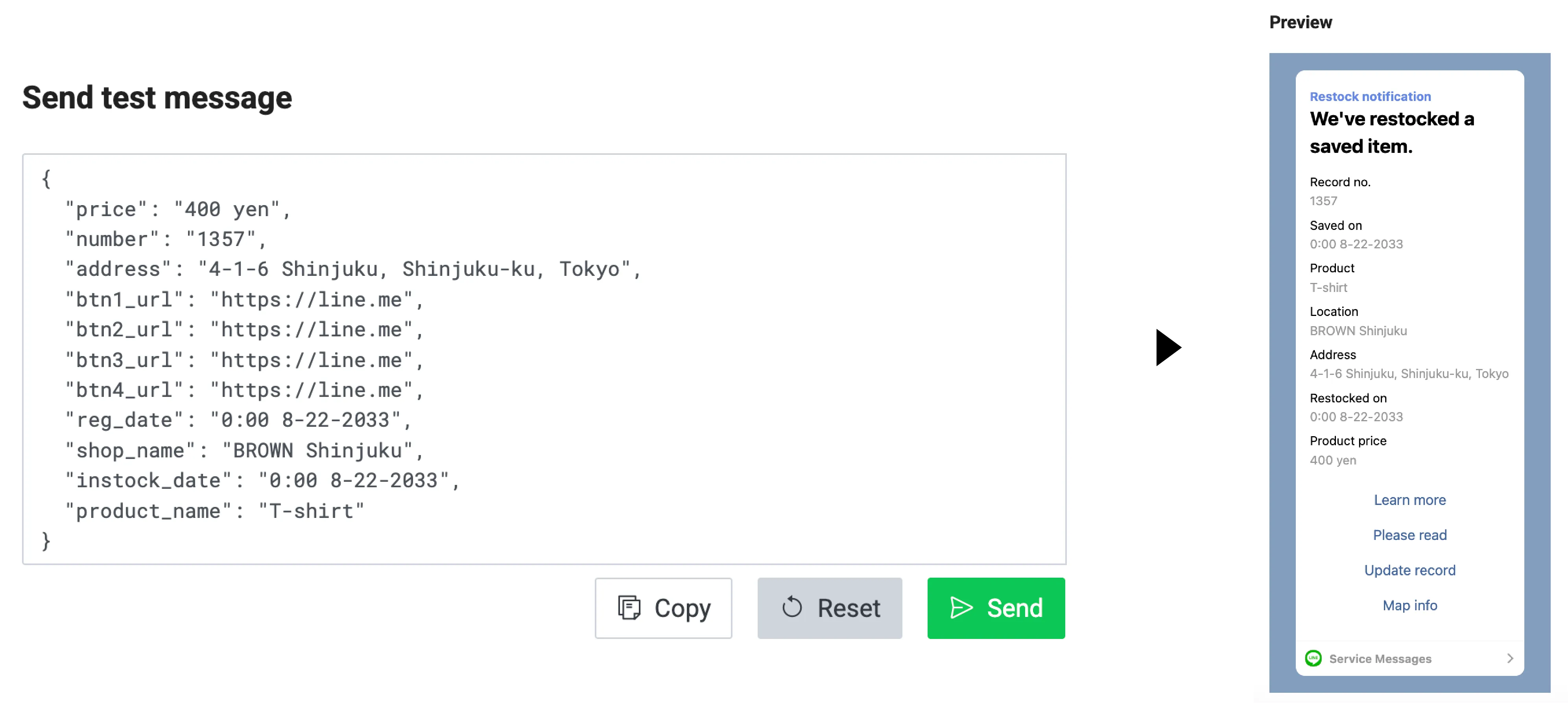 Changes to JSON are reflected in the preview