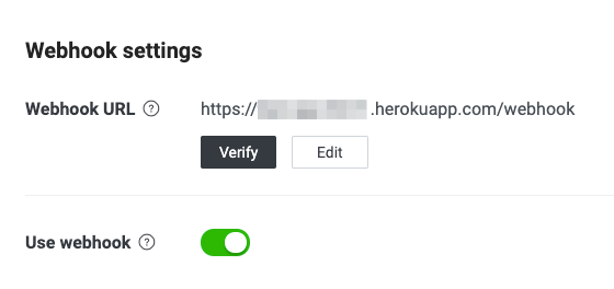 "Enable webhook" setting in Messaging API tab