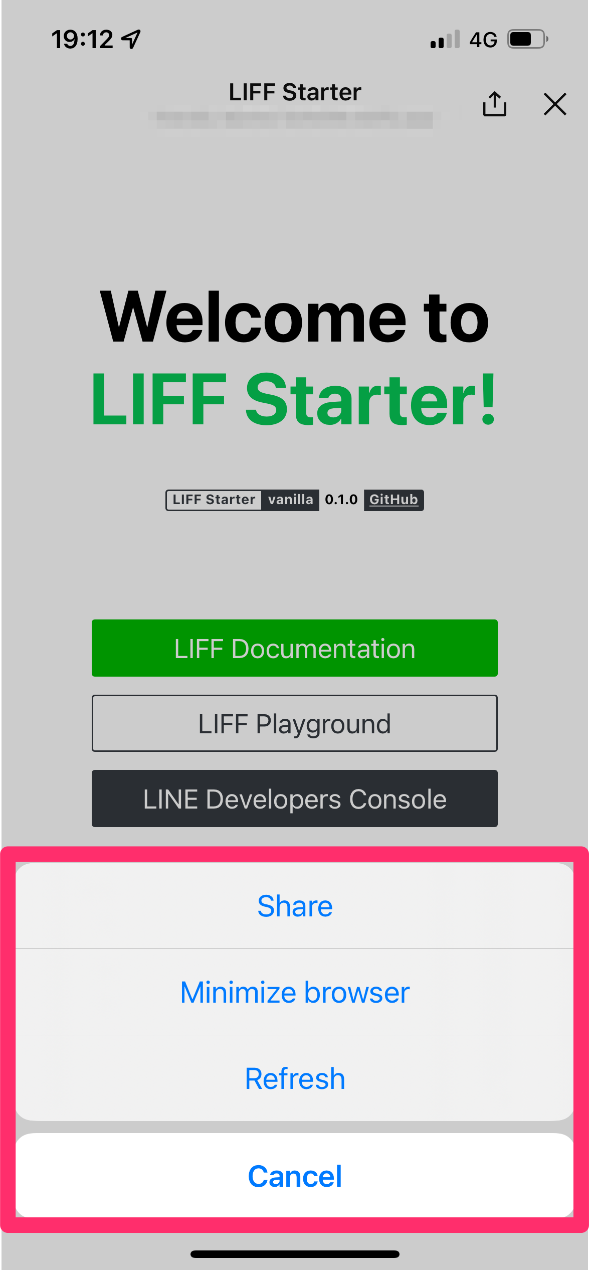 The action button on LINE for iOS version earlier than 12.19.0