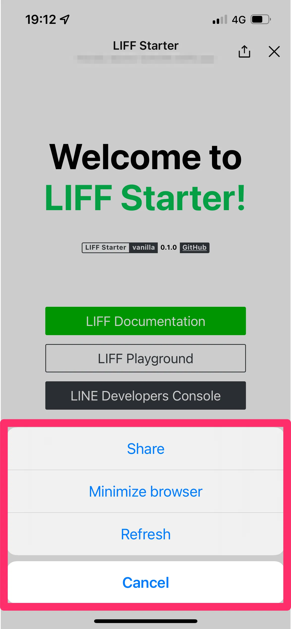 The action button on LINE for iOS version earlier than 12.19.0