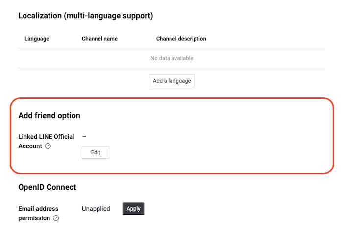 The add friend option section is located between the localization section and the OpenID Connect section.