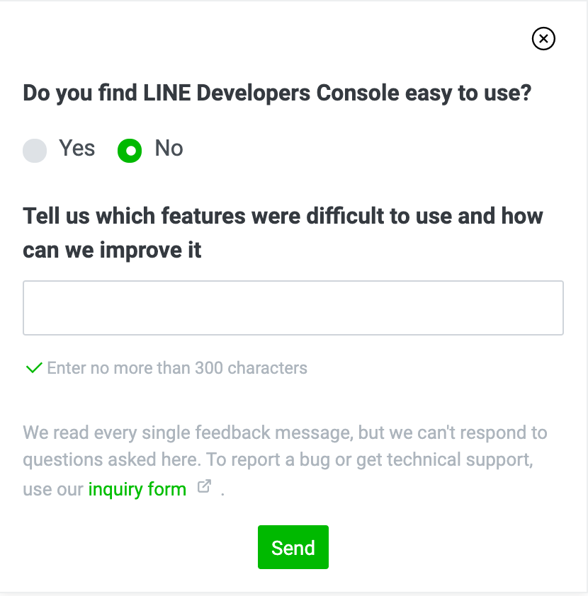 LINE Developers Console feedback form