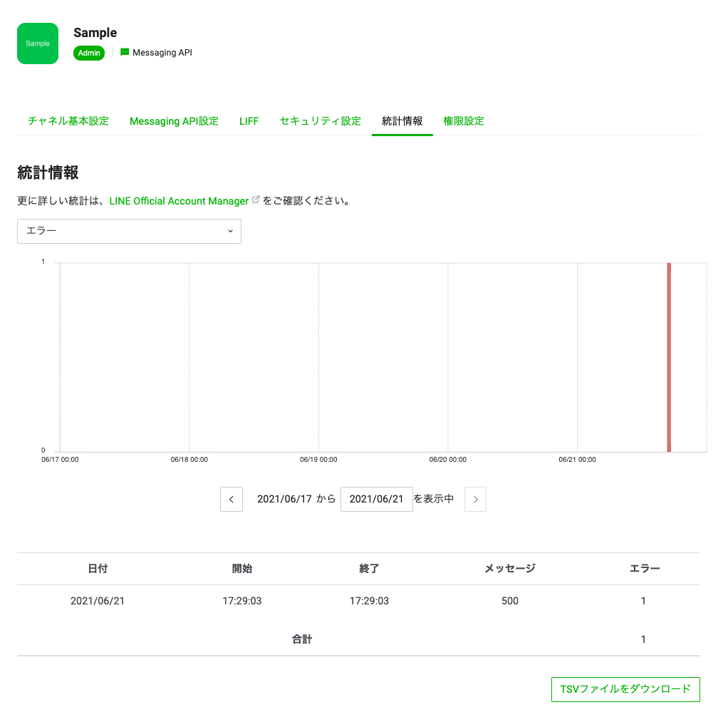 統計情報タブの「エラー」