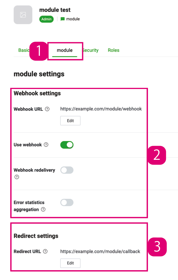 Module tab in LINE Developers Console