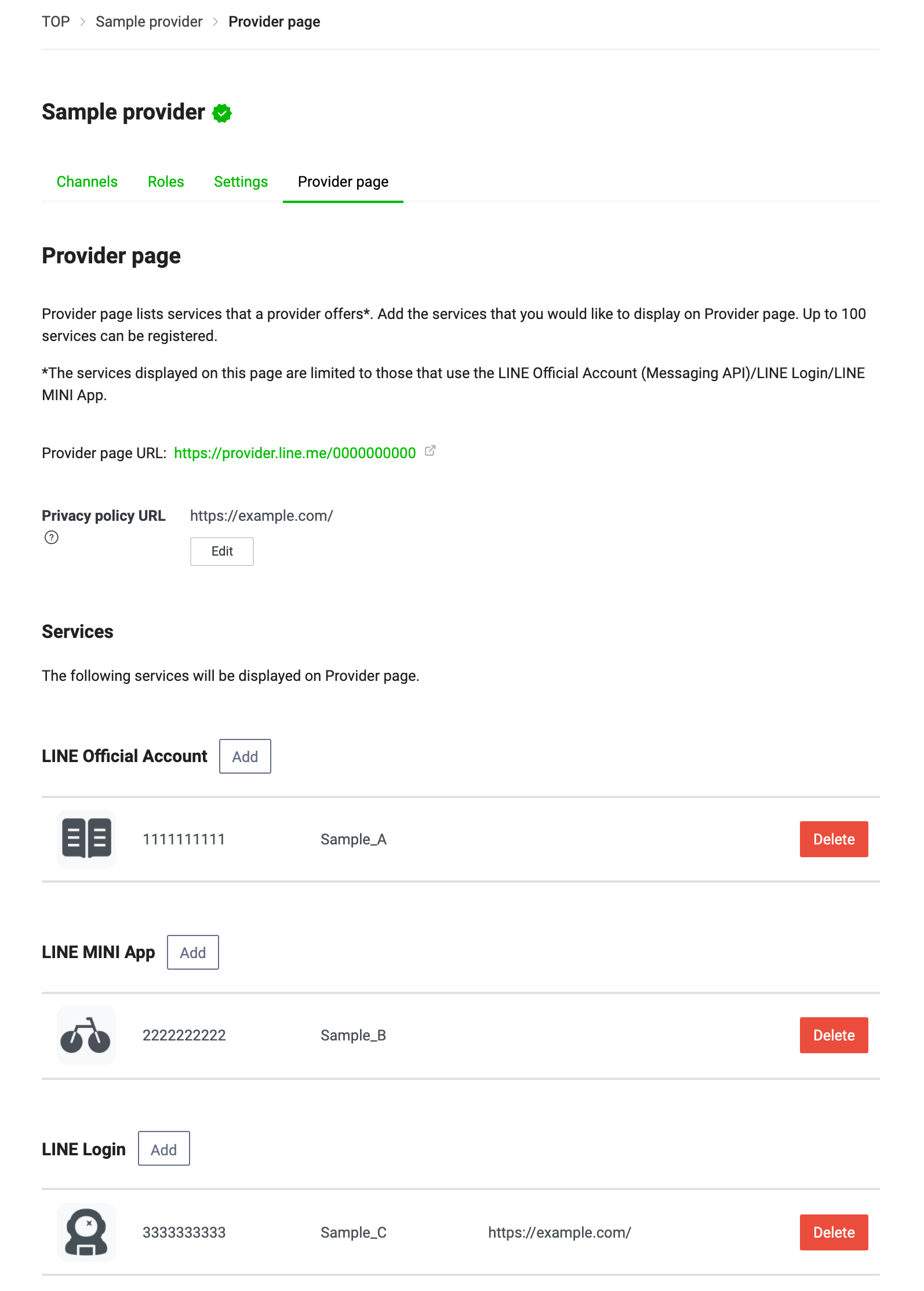 provider page settings screen