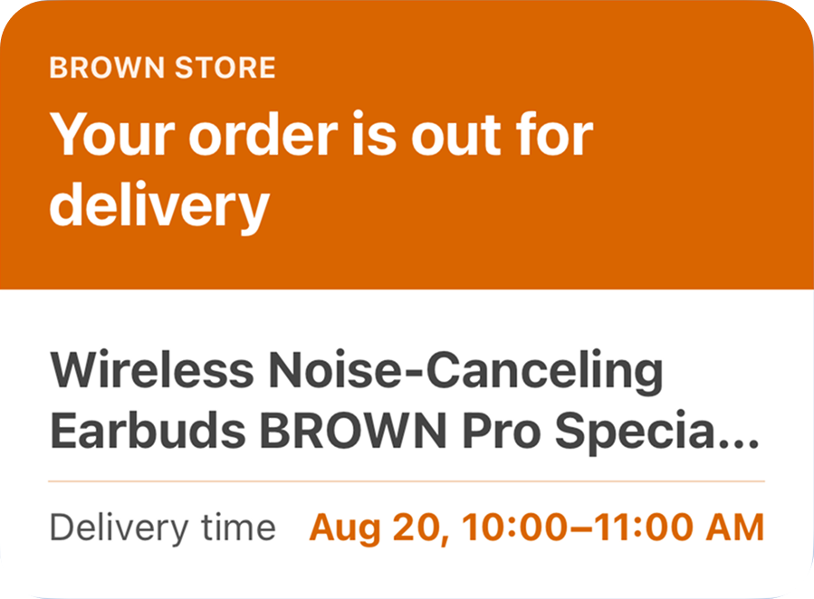 Flex Message with the product name and expected delivery time in separate components