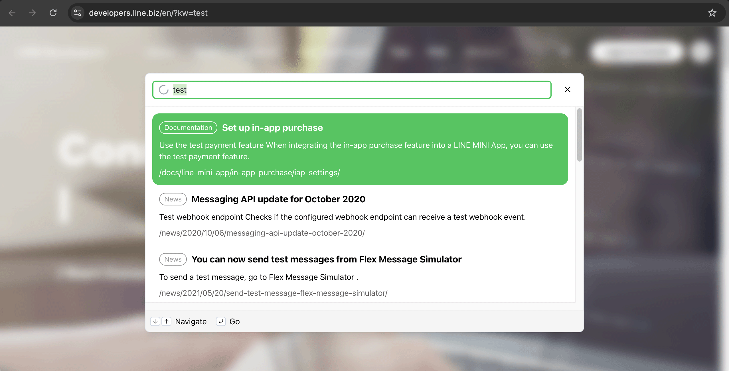 Screenshot of search modal